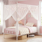Twin Size Metal Canopy Bed Frame with Headboard and Footboard-White-Beds & Bed Frames-DECOROLALA