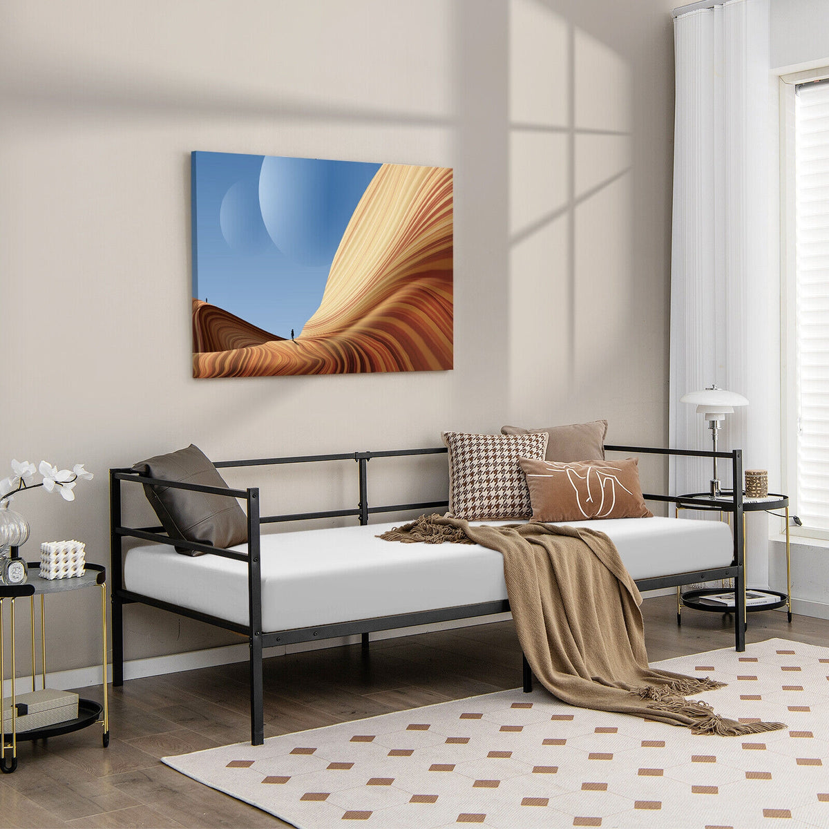 Twin Size Metal Daybed Frame for Living Room Bedroom-Trundle Bed Frame-DECOROLALA