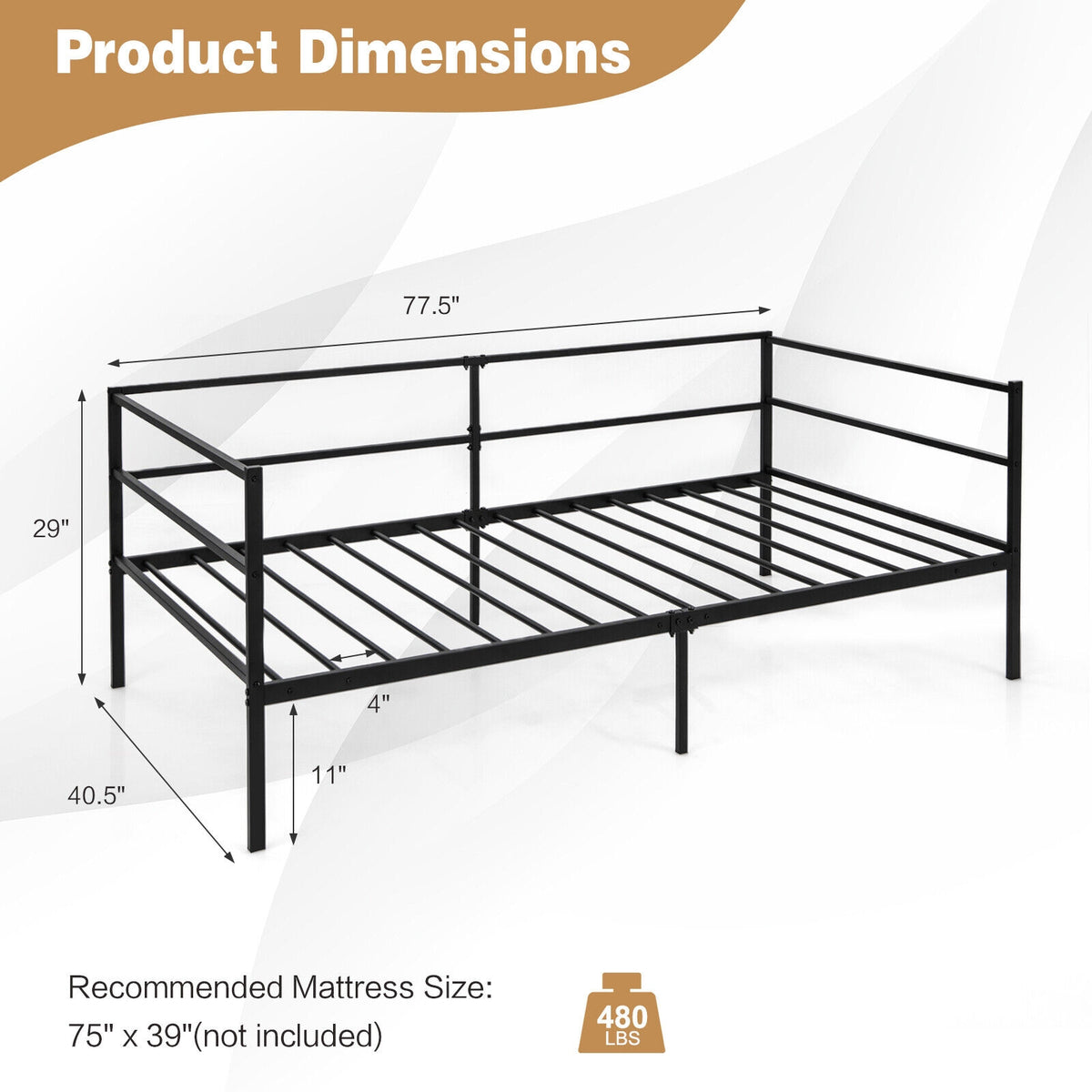 Twin Size Metal Daybed Frame for Living Room Bedroom-Trundle Bed Frame-DECOROLALA