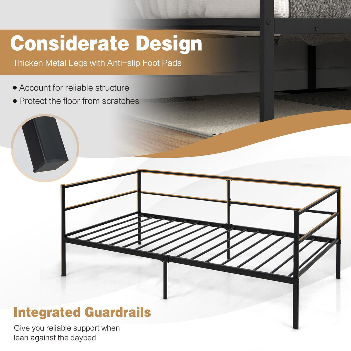 Twin Size Metal Daybed Frame for Living Room Bedroom-Trundle Bed Frame-DECOROLALA