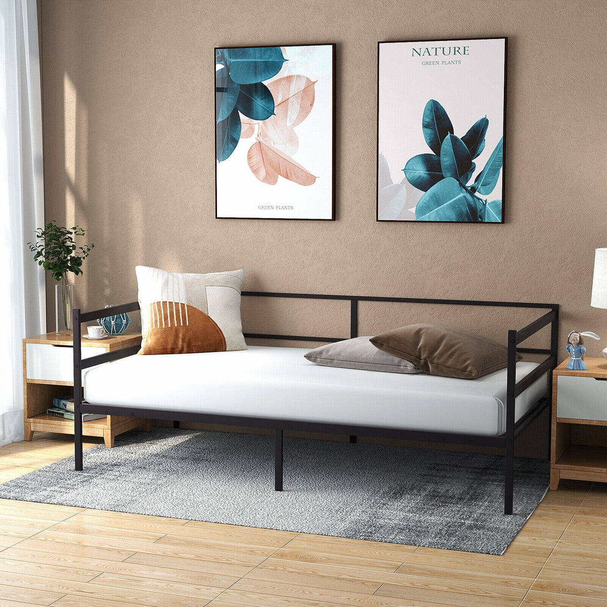 Twin Size Metal Daybed Frame for Living Room Bedroom-Trundle Bed Frame-DECOROLALA