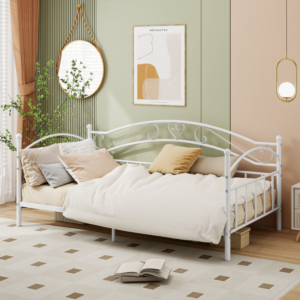 Twin Size Metal Daybed Frame with Headboard for Bedroom-Trundle Bed Frame-DECOROLALA