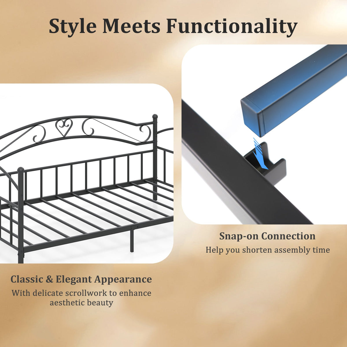 Twin Size Metal Daybed Frame with Headboard for Bedroom-Trundle Bed Frame-DECOROLALA