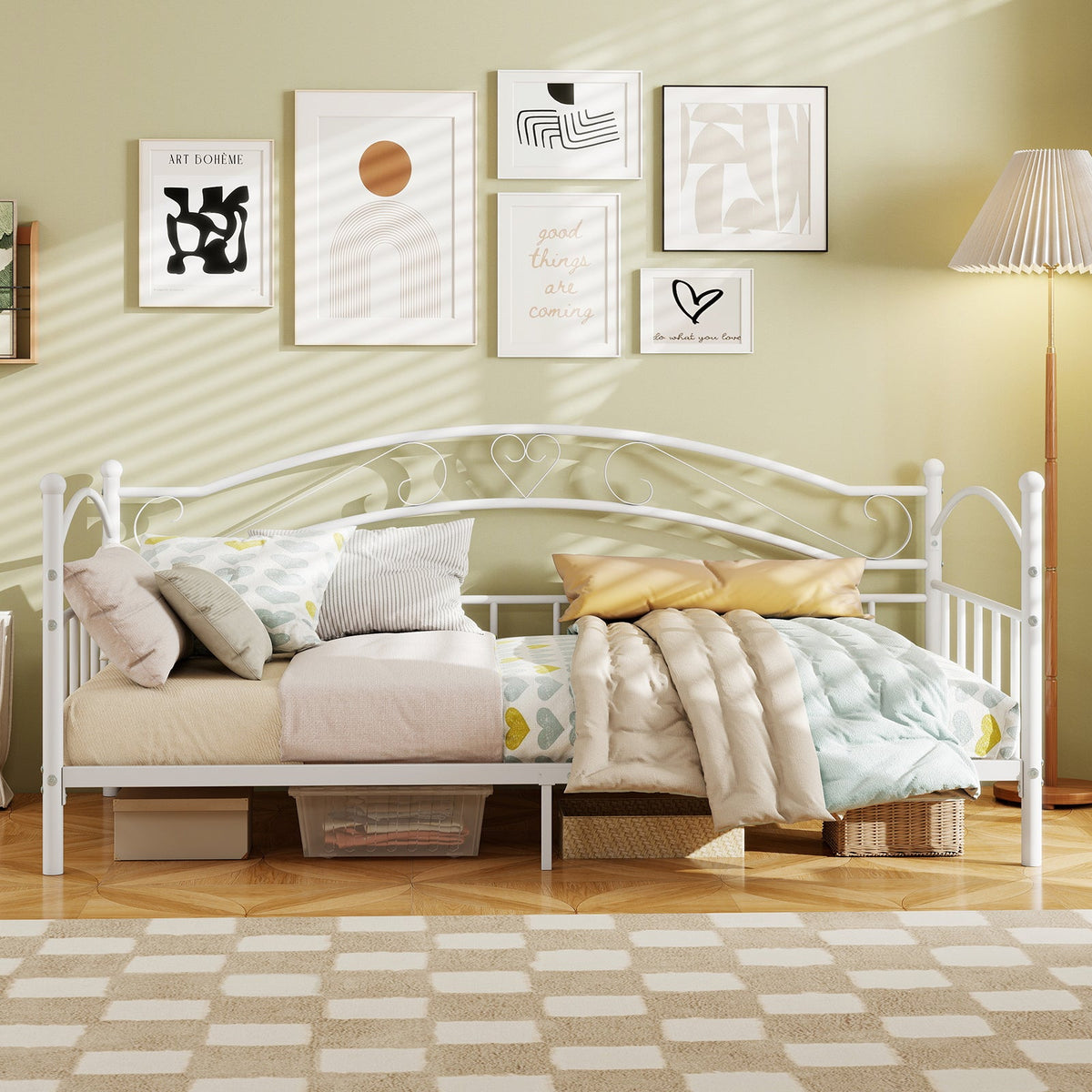 Twin Size Metal Daybed Frame with Headboard for Bedroom-Trundle Bed Frame-DECOROLALA