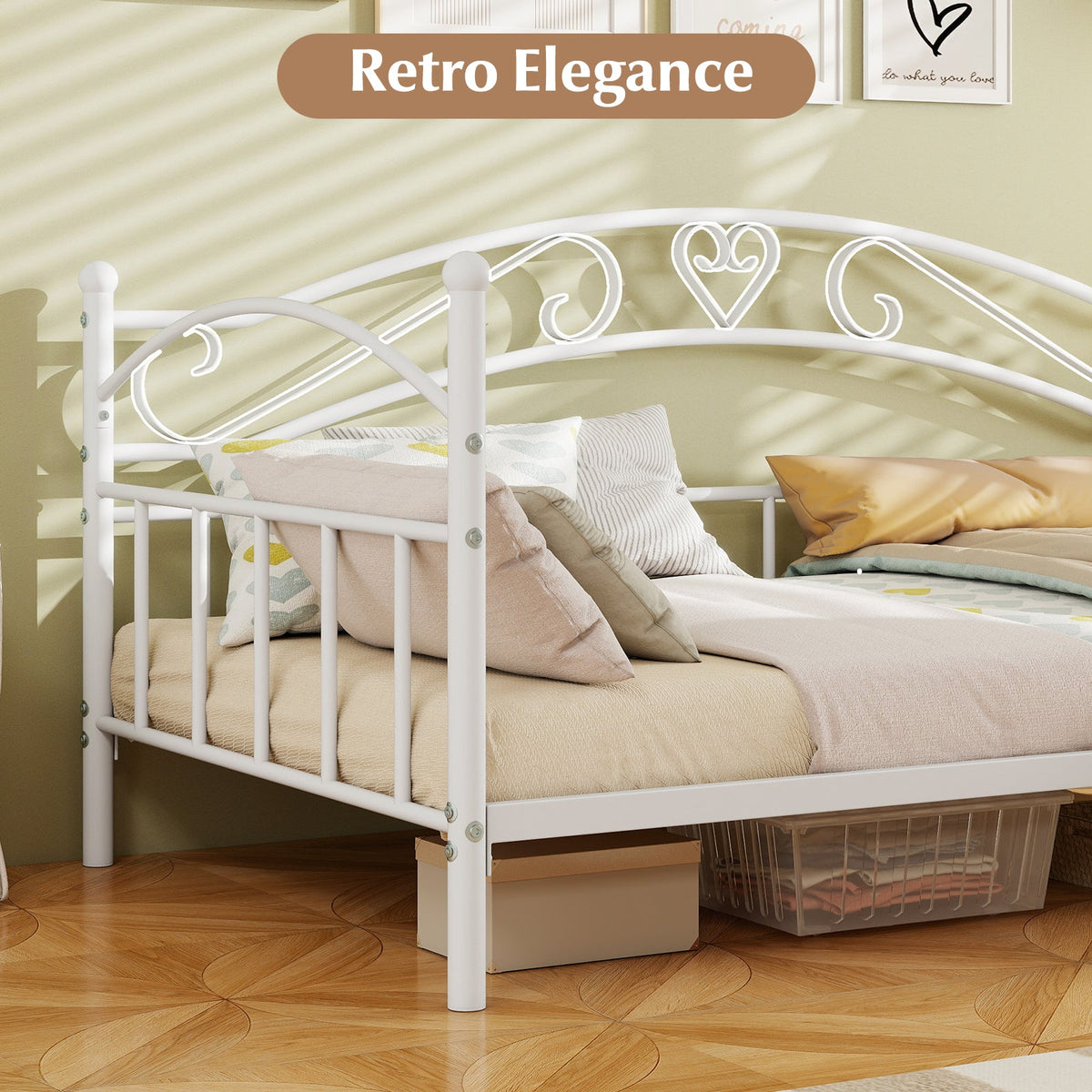 Twin Size Metal Daybed Frame with Headboard for Bedroom-Trundle Bed Frame-DECOROLALA