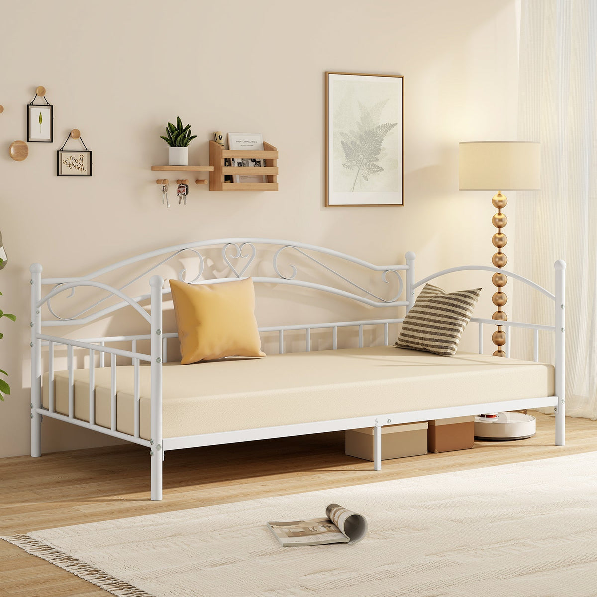 Twin Size Metal Daybed Frame with Headboard for Bedroom-Trundle Bed Frame-DECOROLALA