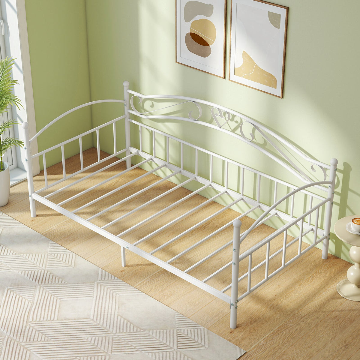 Twin Size Metal Daybed Frame with Headboard for Bedroom-Trundle Bed Frame-DECOROLALA