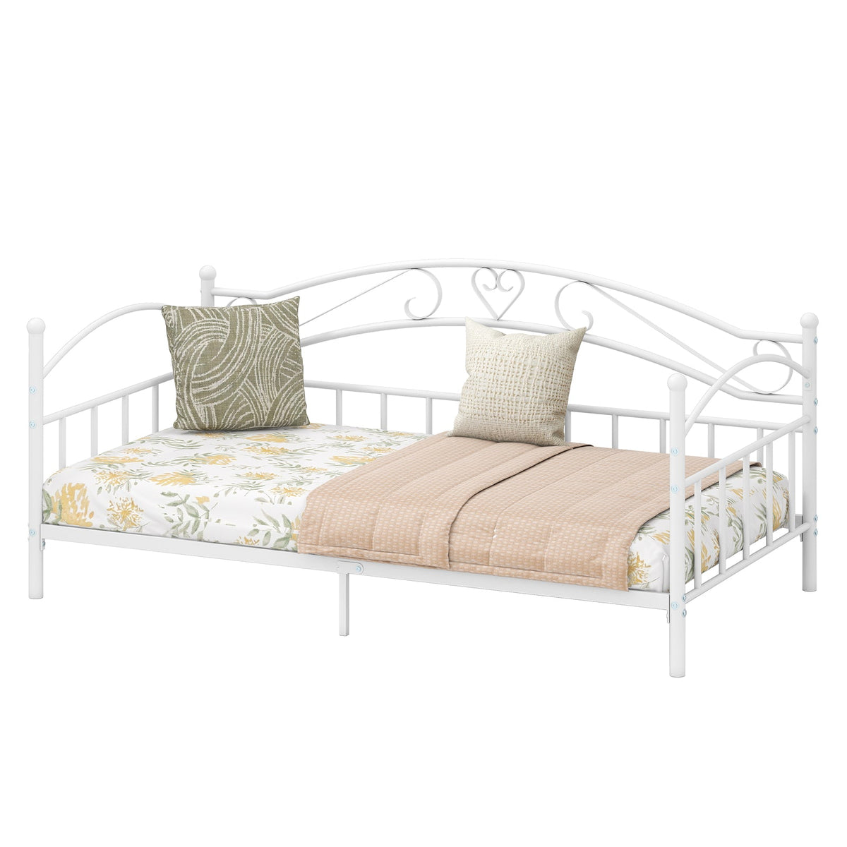Twin Size Metal Daybed Frame with Headboard for Bedroom-Trundle Bed Frame-DECOROLALA