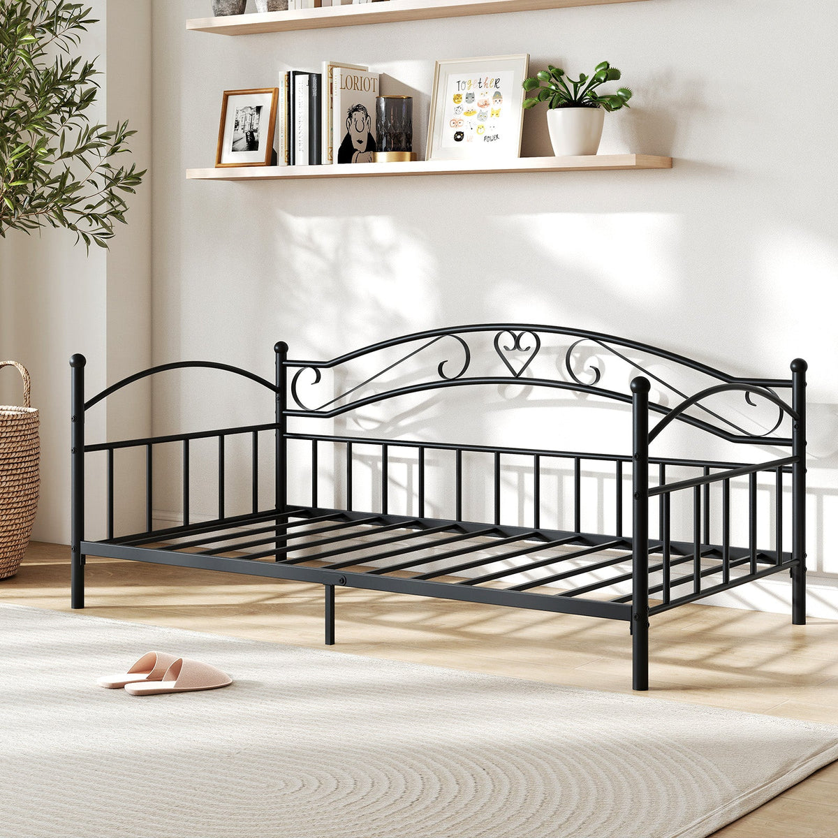 Twin Size Metal Daybed Frame with Headboard for Bedroom-Trundle Bed Frame-DECOROLALA