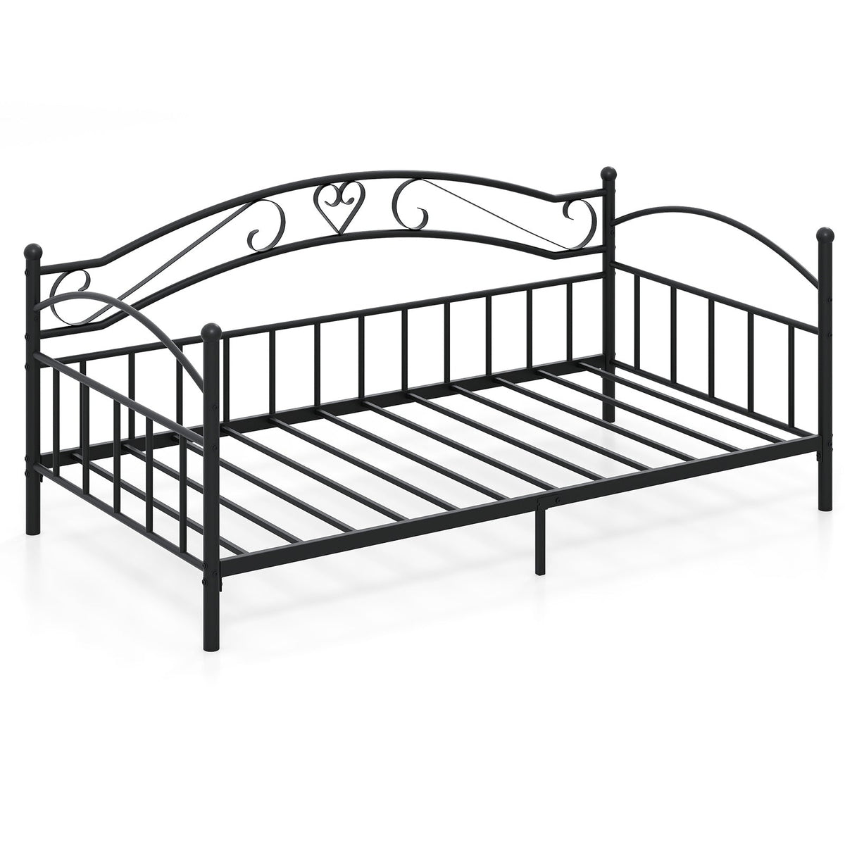 Twin Size Metal Daybed Frame with Headboard for Bedroom-Trundle Bed Frame-DECOROLALA