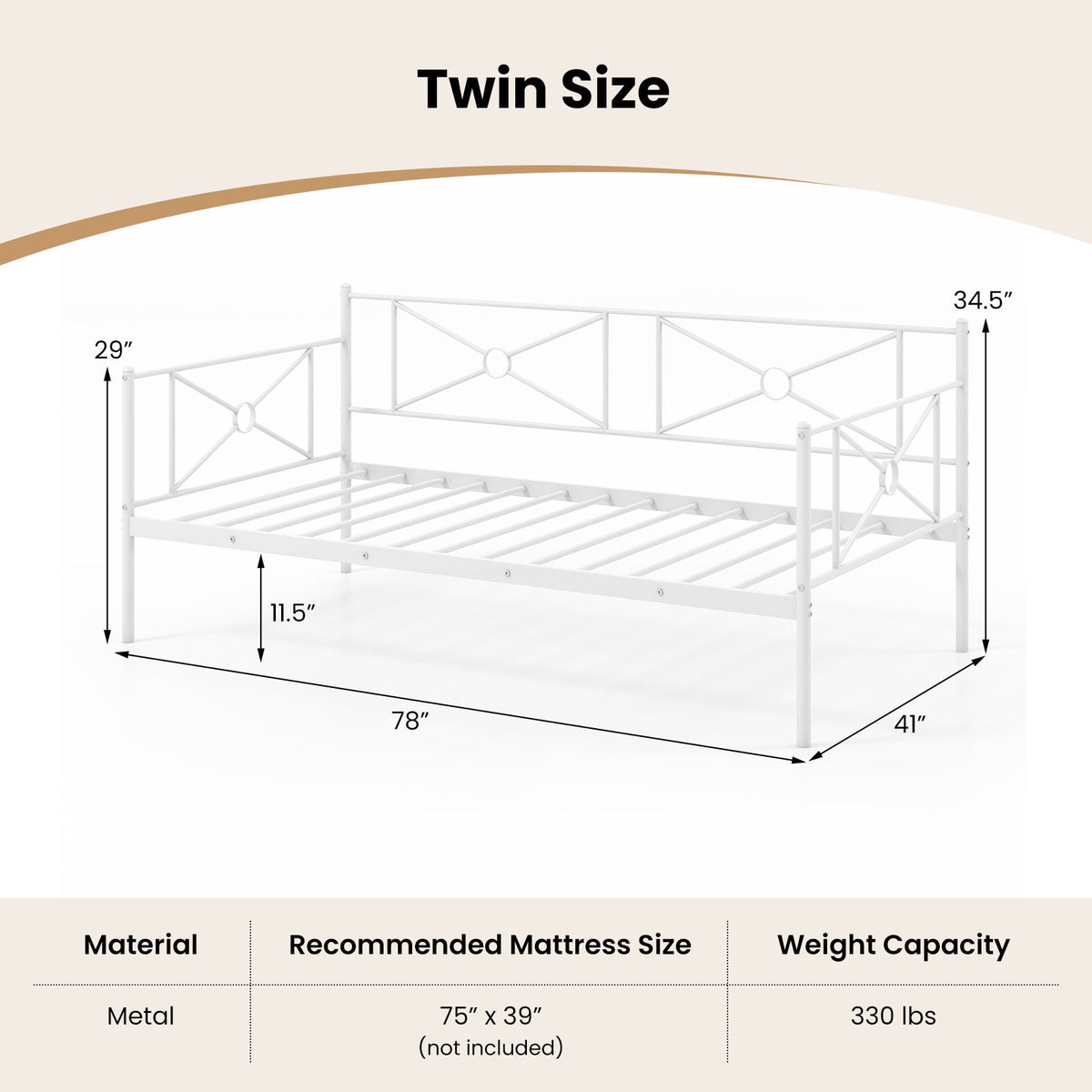Metal Daybed Twin Bed Frame Stable Steel Slats Sofa Bed-Trundle Bed Frame-DECOROLALA
