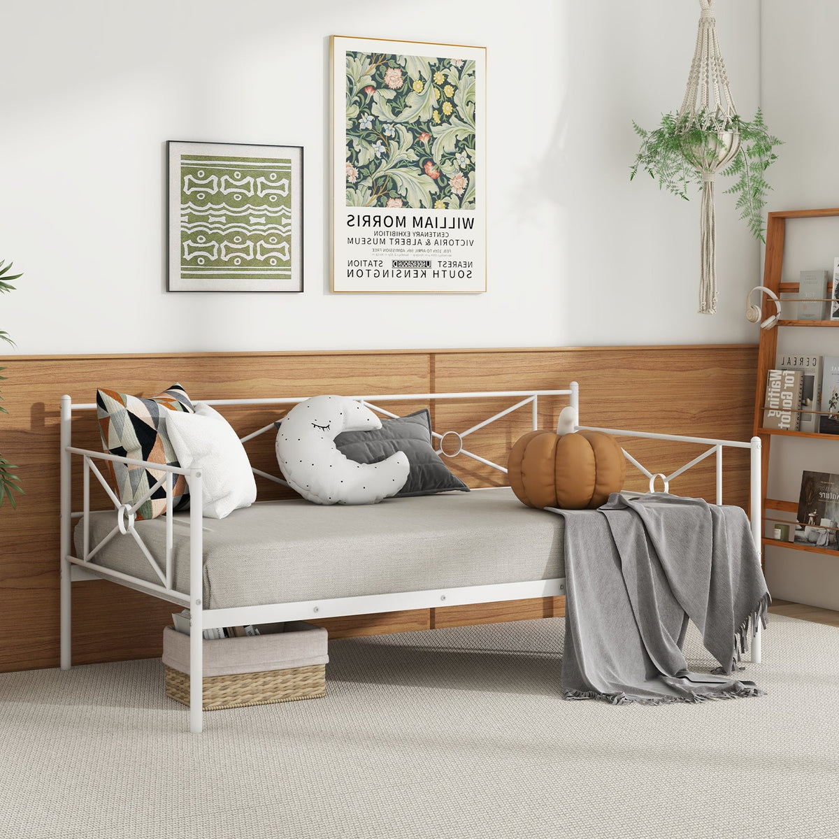 Metal Daybed Twin Bed Frame Stable Steel Slats Sofa Bed-Trundle Bed Frame-DECOROLALA