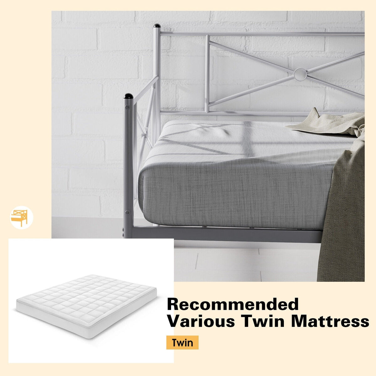 Metal Daybed Twin Bed Frame Stable Steel Slats Sofa Bed-Trundle Bed Frame-DECOROLALA