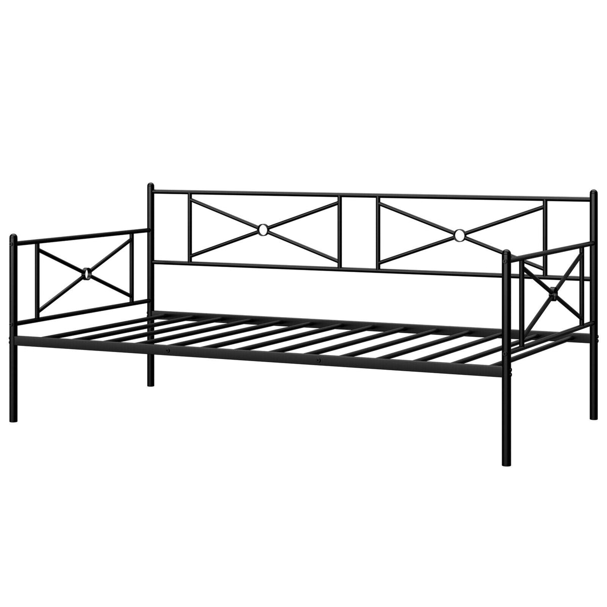 Metal Daybed Twin Bed Frame Stable Steel Slats Sofa Bed-Trundle Bed Frame-DECOROLALA