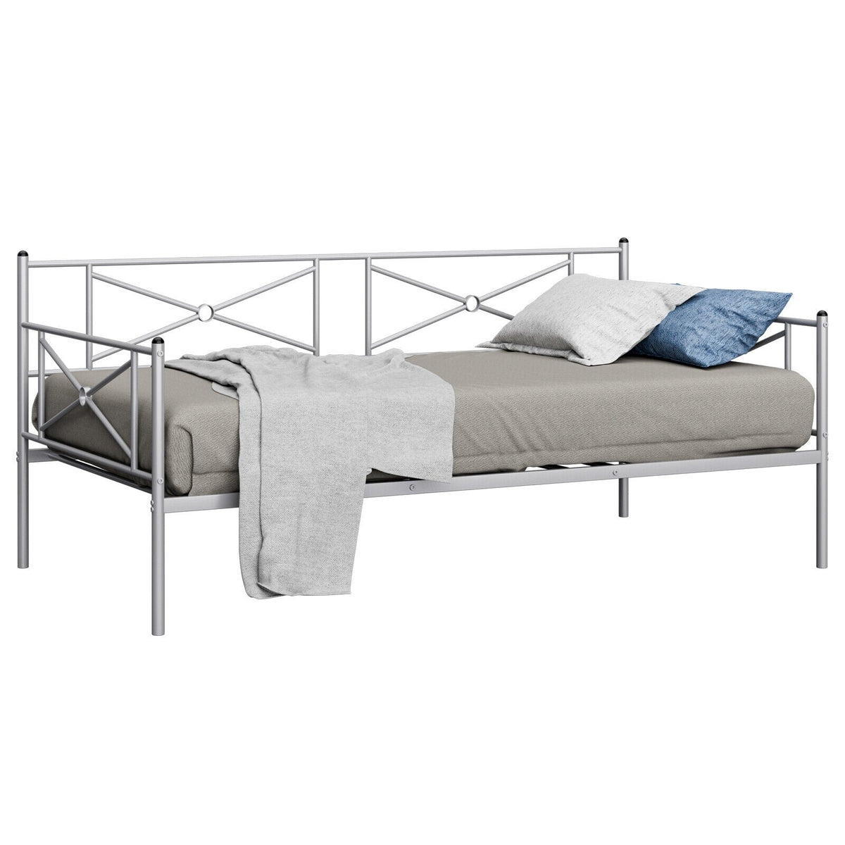 Metal Daybed Twin Bed Frame Stable Steel Slats Sofa Bed-Trundle Bed Frame-DECOROLALA