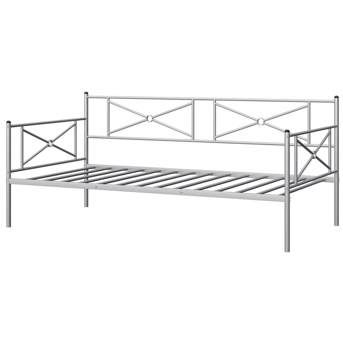 Metal Daybed Twin Bed Frame Stable Steel Slats Sofa Bed-Trundle Bed Frame-DECOROLALA