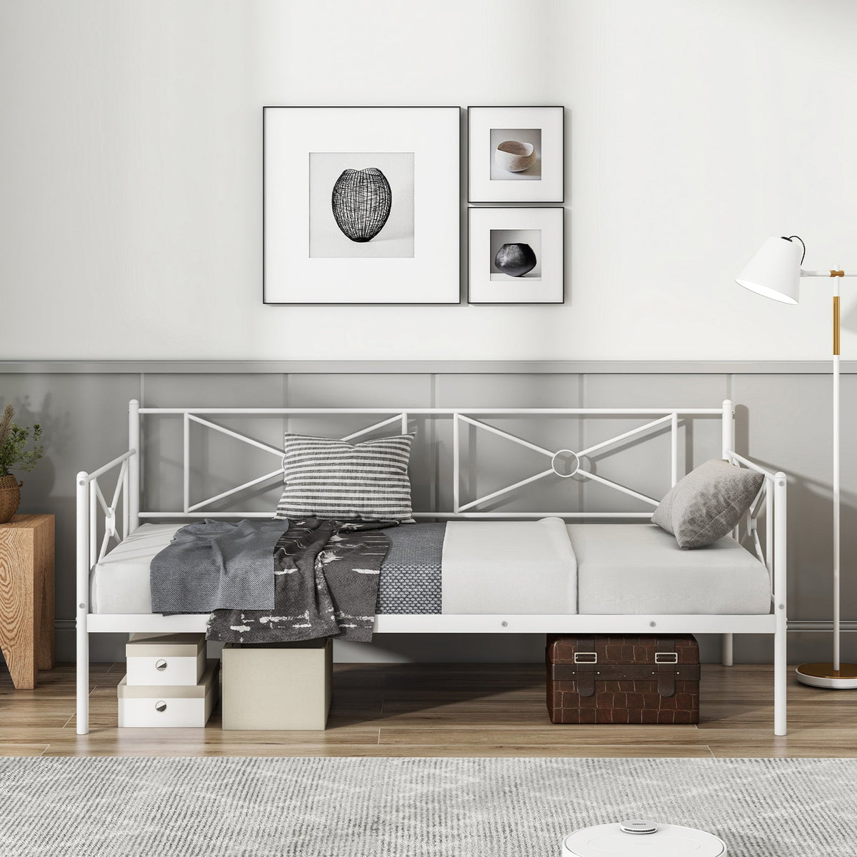 Metal Daybed Twin Bed Frame Stable Steel Slats Sofa Bed-Trundle Bed Frame-DECOROLALA