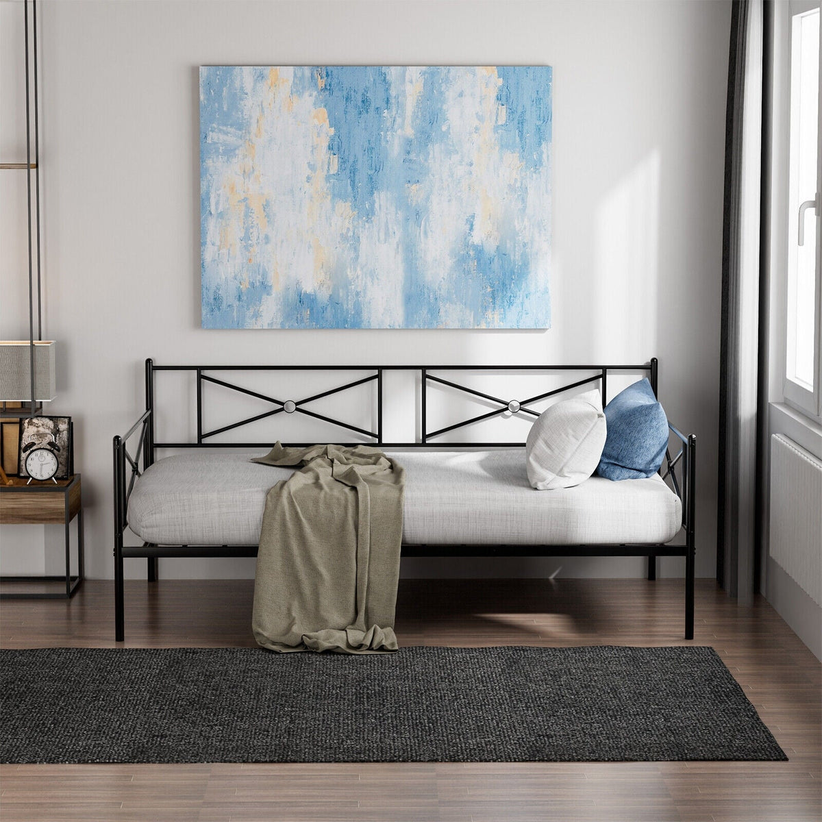 Metal Daybed Twin Bed Frame Stable Steel Slats Sofa Bed-Trundle Bed Frame-DECOROLALA