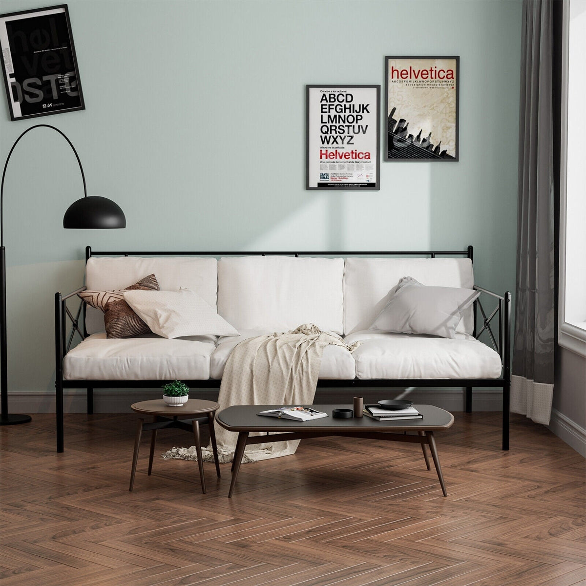 Metal Daybed Twin Bed Frame Stable Steel Slats Sofa Bed-Trundle Bed Frame-DECOROLALA
