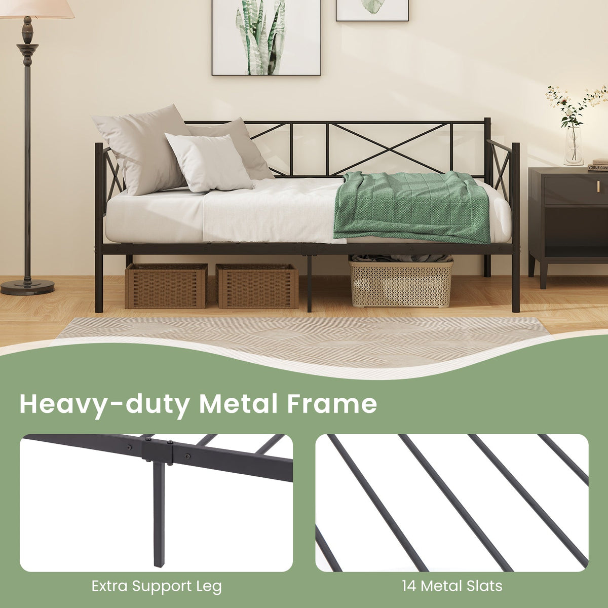 Twin Size Platform Bed with Heavy-duty Metal Slat Support-Trundle Bed Frame-DECOROLALA