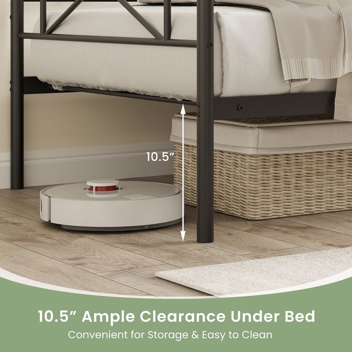 Twin Size Platform Bed with Heavy-duty Metal Slat Support-Trundle Bed Frame-DECOROLALA