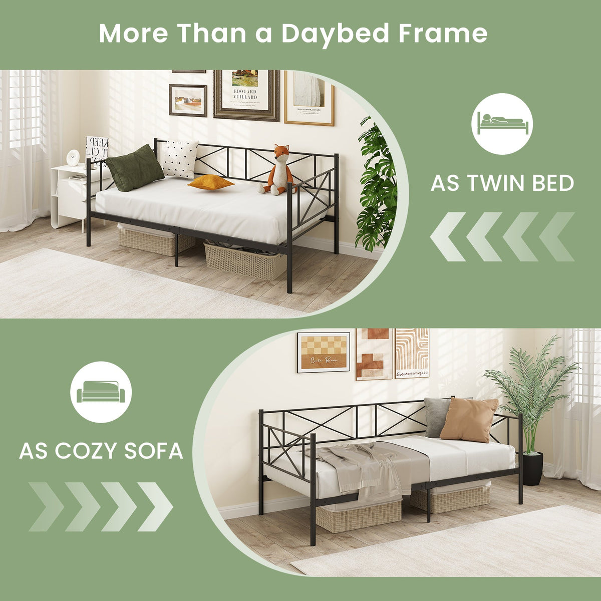 Twin Size Platform Bed with Heavy-duty Metal Slat Support-Trundle Bed Frame-DECOROLALA