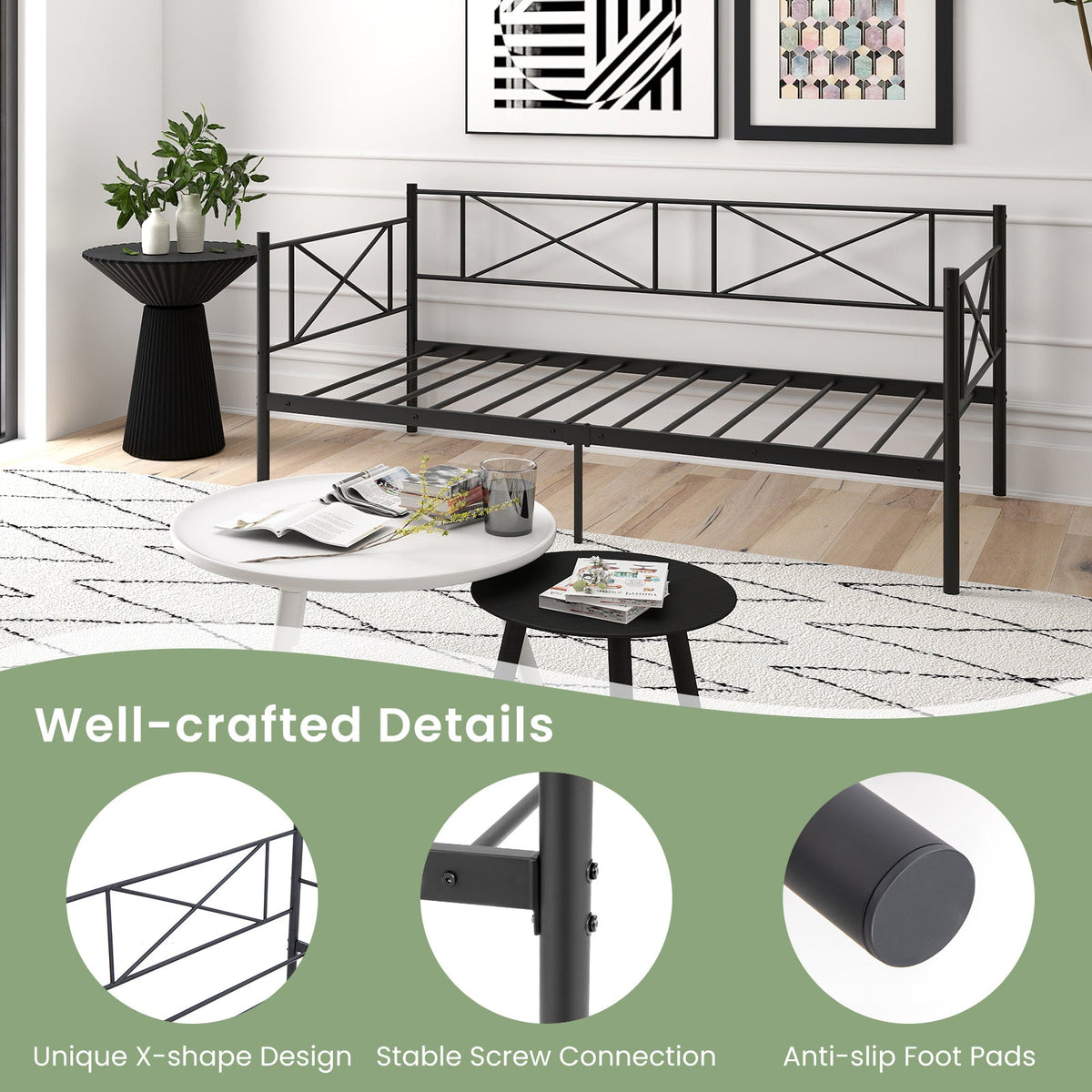 Twin Size Platform Bed with Heavy-duty Metal Slat Support-Trundle Bed Frame-DECOROLALA