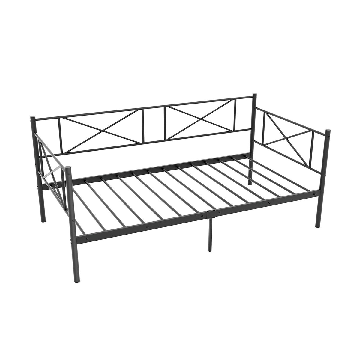 Twin Size Platform Bed with Heavy-duty Metal Slat Support-Trundle Bed Frame-DECOROLALA