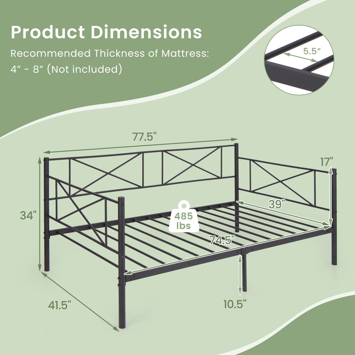 Twin Size Platform Bed with Heavy-duty Metal Slat Support-Trundle Bed Frame-DECOROLALA