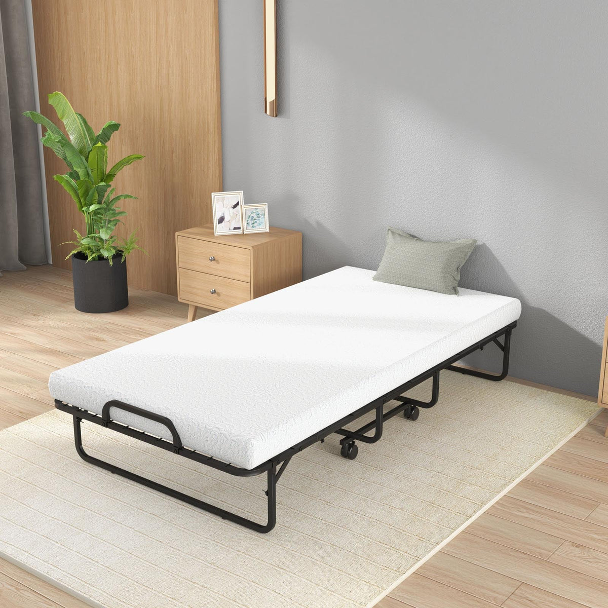 Twin Size Metal Folding Bed with Memory Foam Mattress-Folding Beds-DECOROLALA