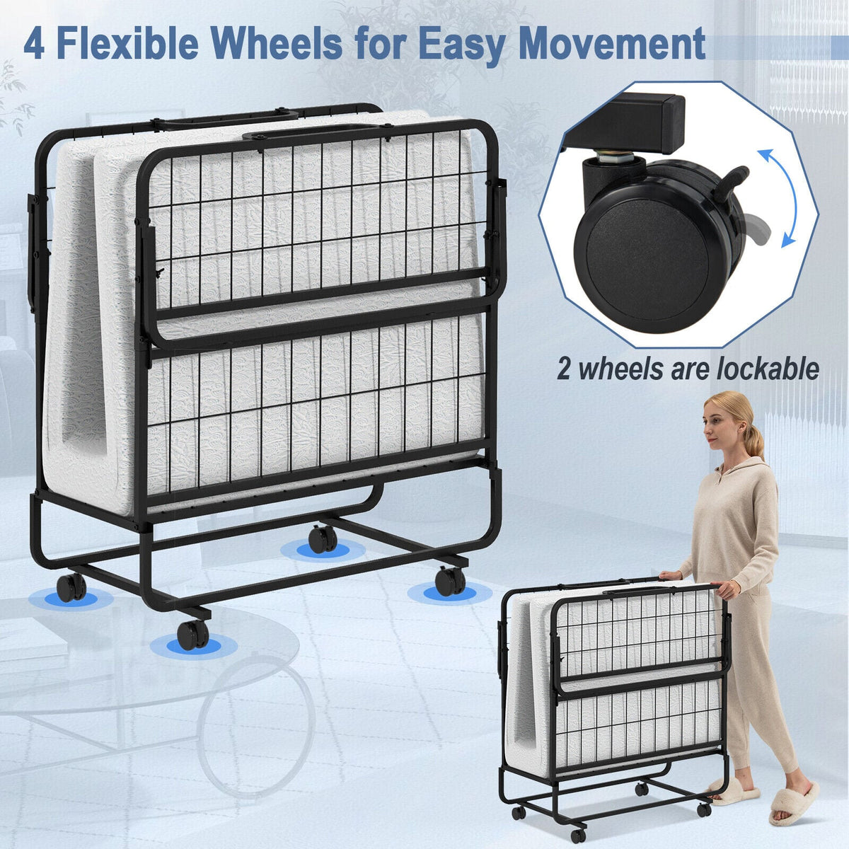 Twin Size Metal Folding Bed with Memory Foam Mattress-Folding Beds-DECOROLALA