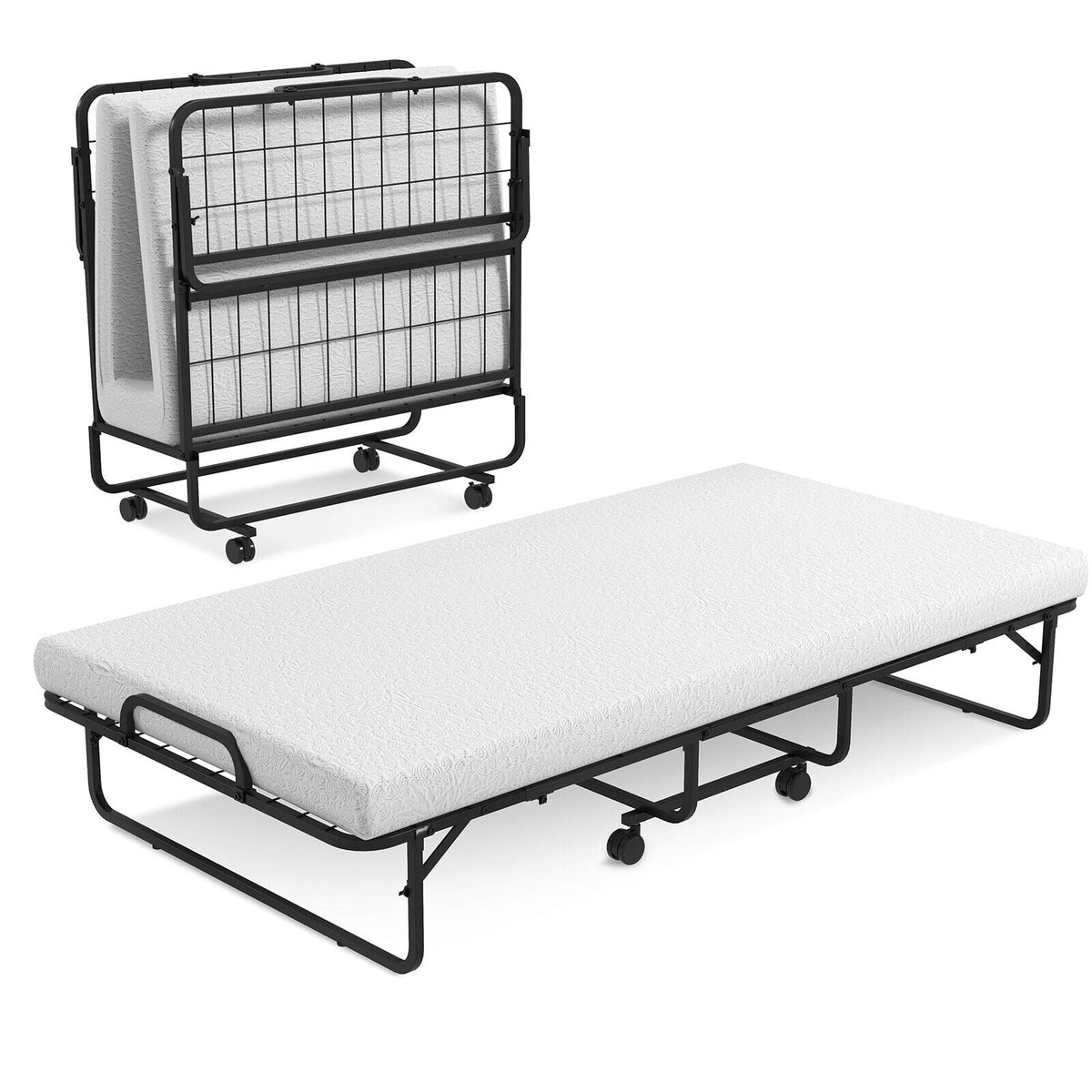 Twin Size Metal Folding Bed with Memory Foam Mattress-Folding Beds-DECOROLALA