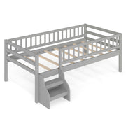 Twin Size Montessori Bed with Stairs and Guardrails-Beds & Bed Frames-DECOROLALA