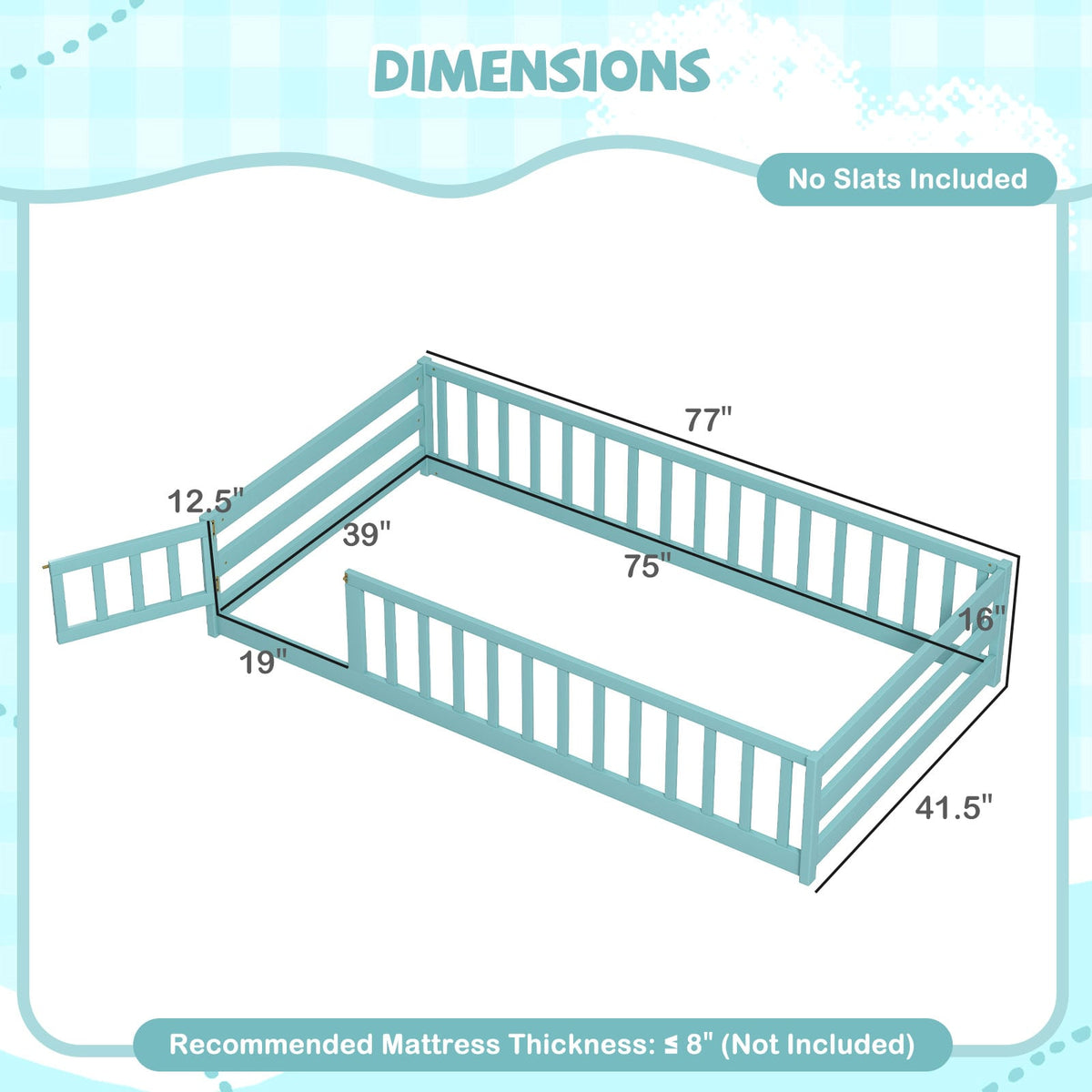 Twin Size Montessori Floor Bed Frame with Full Length Safety Guardrails-Dark Green-Toddler Beds-DECOROLALA