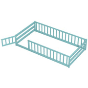 Twin Size Montessori Floor Bed Frame with Full Length Safety Guardrails-Dark Green-Toddler Beds-DECOROLALA