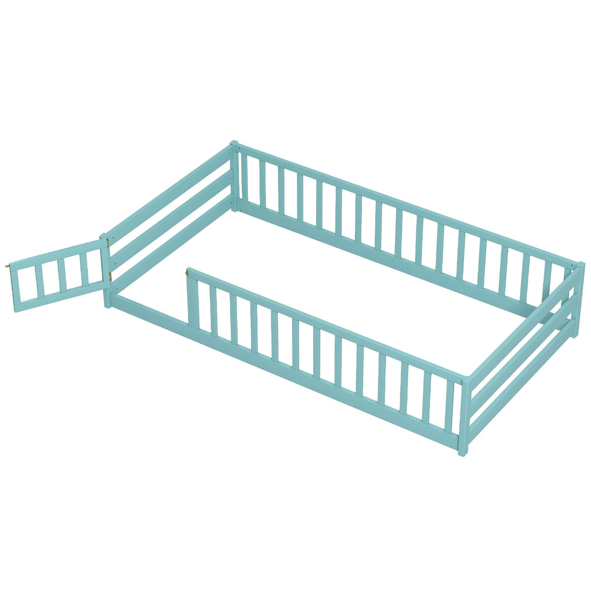 Twin Size Montessori Floor Bed Frame with Full Length Safety Guardrails-Dark Green-Toddler Beds-DECOROLALA