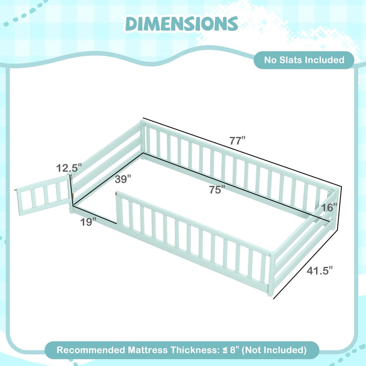 Twin Size Montessori Floor Bed Frame with Full Length Safety Guardrails-Green-Toddler Beds-DECOROLALA