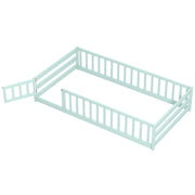 Twin Size Montessori Floor Bed Frame with Full Length Safety Guardrails-Green-Toddler Beds-DECOROLALA