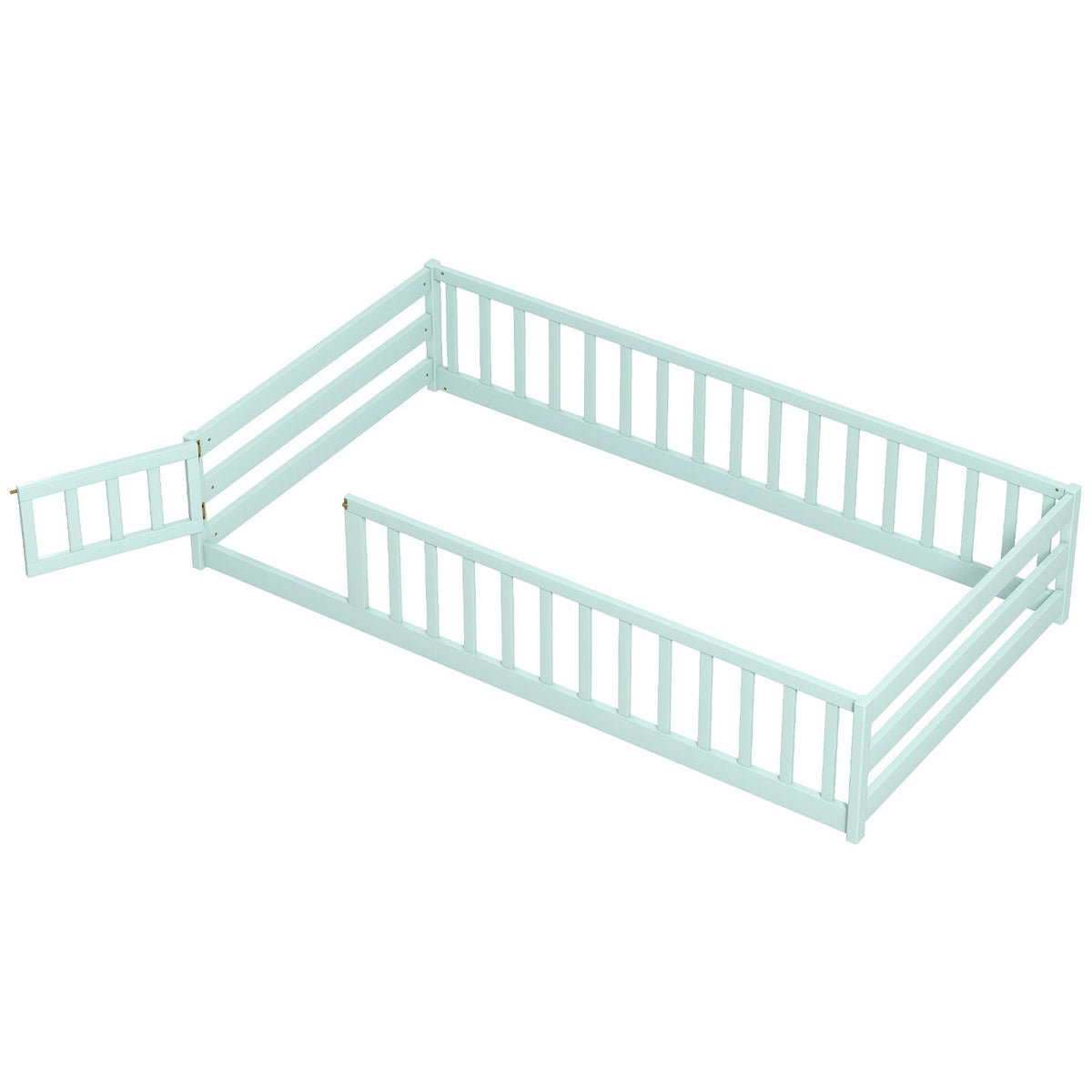 Twin Size Montessori Floor Bed Frame with Full Length Safety Guardrails-Green-Toddler Beds-DECOROLALA