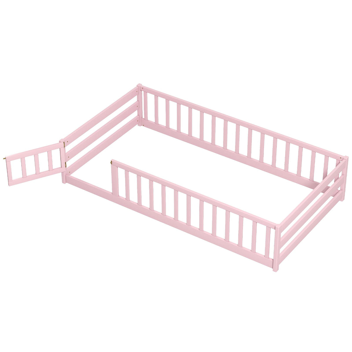 Twin Size Montessori Floor Bed Frame with Full Length Safety Guardrails-Pink-Toddler Beds-DECOROLALA
