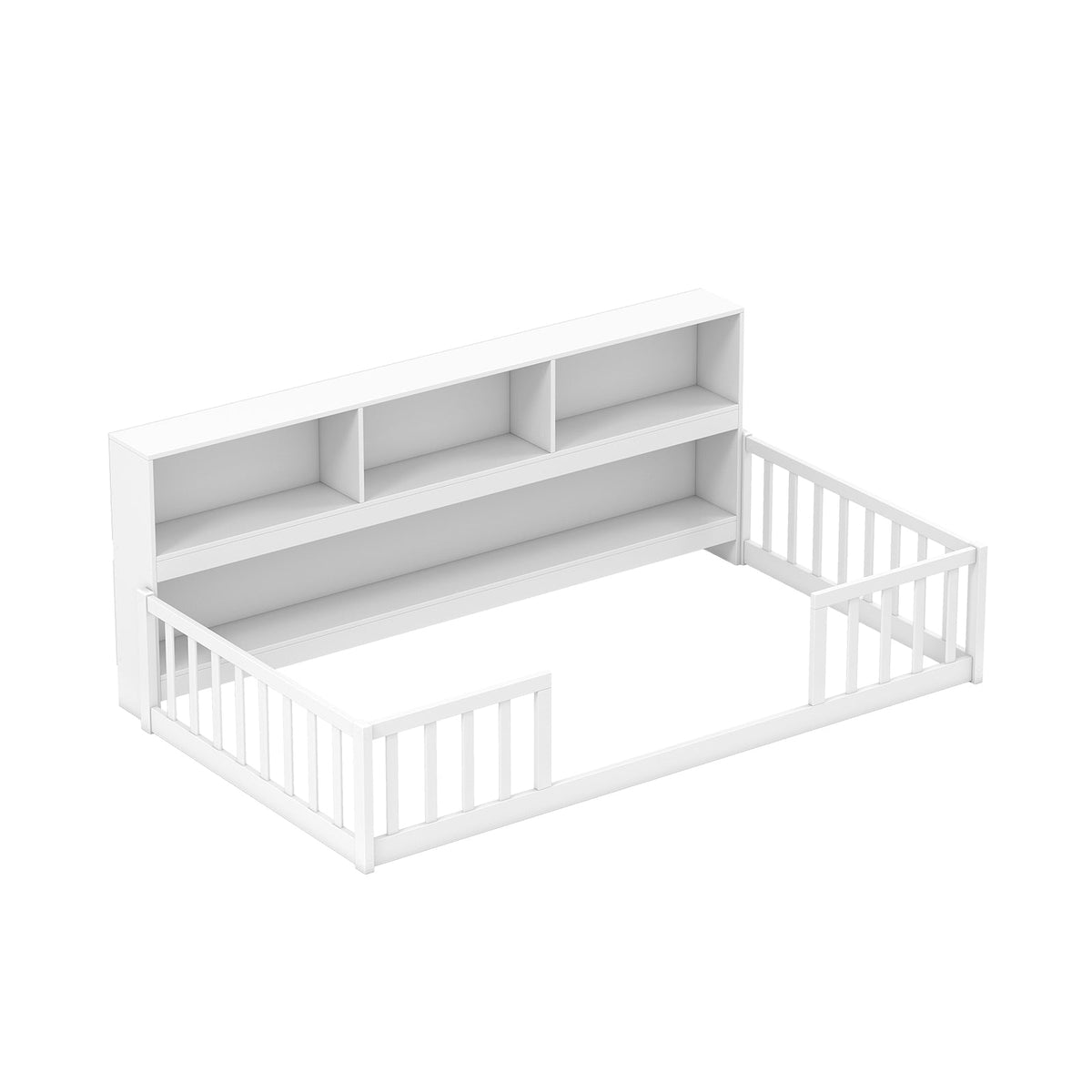 Twin Size Montessori Floor Bed with Bookcase-Trundle Bed Frame-DECOROLALA