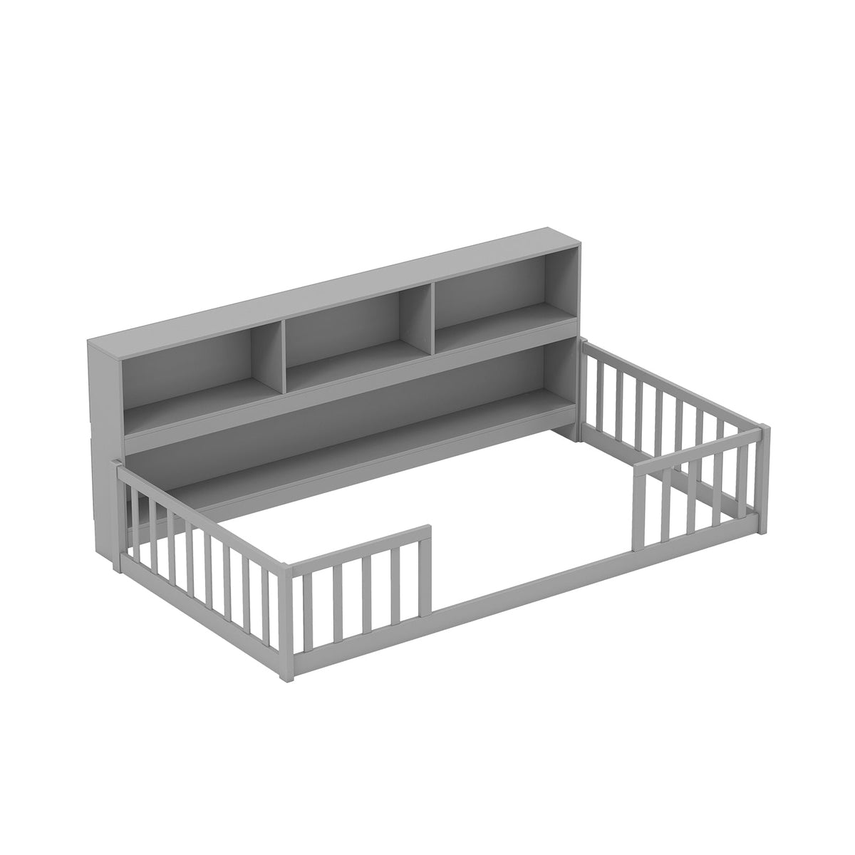 Twin Size Montessori Floor Bed with Bookcase-Trundle Bed Frame-DECOROLALA