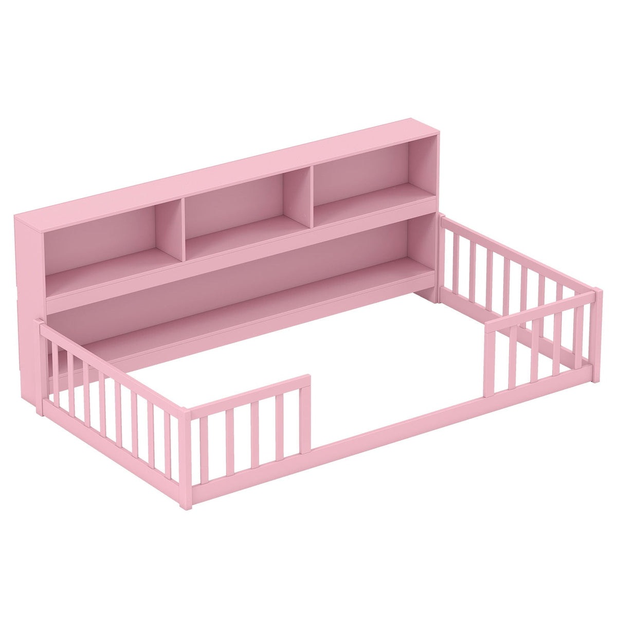 Twin Size Montessori Floor Bed with Bookcase-Trundle Bed Frame-DECOROLALA