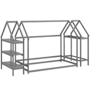 Twin Size Montessori Floor House Bed with Detachable Storage Shelves-Grey-Toddler Beds-DECOROLALA