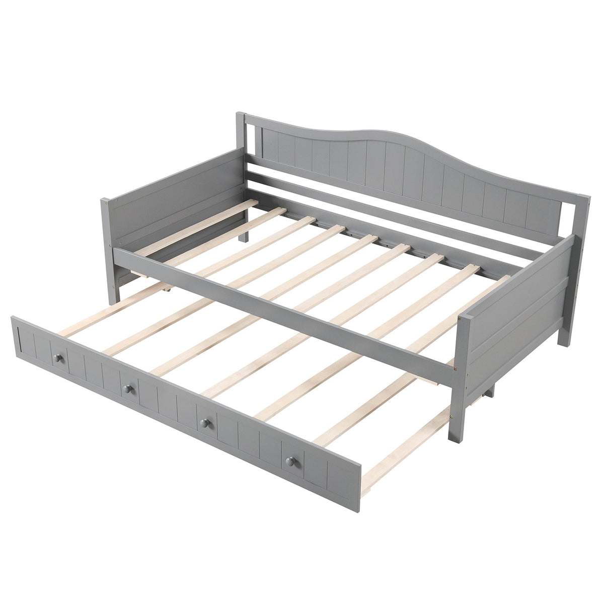 Twin Size Daybed with Trundle and Slats Support on Wheels-Trundle Bed Frame-DECOROLALA