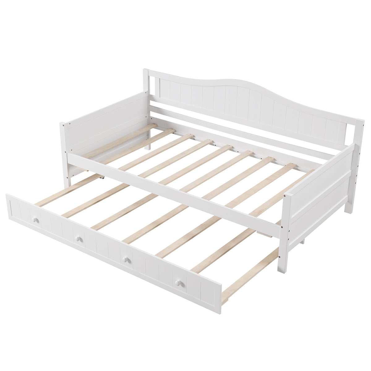 Twin Size Daybed with Trundle and Slats Support on Wheels-Trundle Bed Frame-DECOROLALA