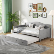 Twin Size Daybed with Trundle and Slats Support on Wheels-Trundle Bed Frame-DECOROLALA