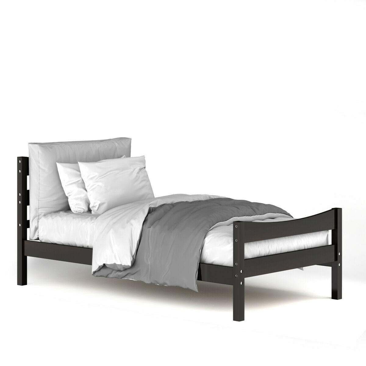 Twin Size Platform Bed Frame Foundation Slat Support -Dark Brown-Simple Bed Frame-DECOROLALA