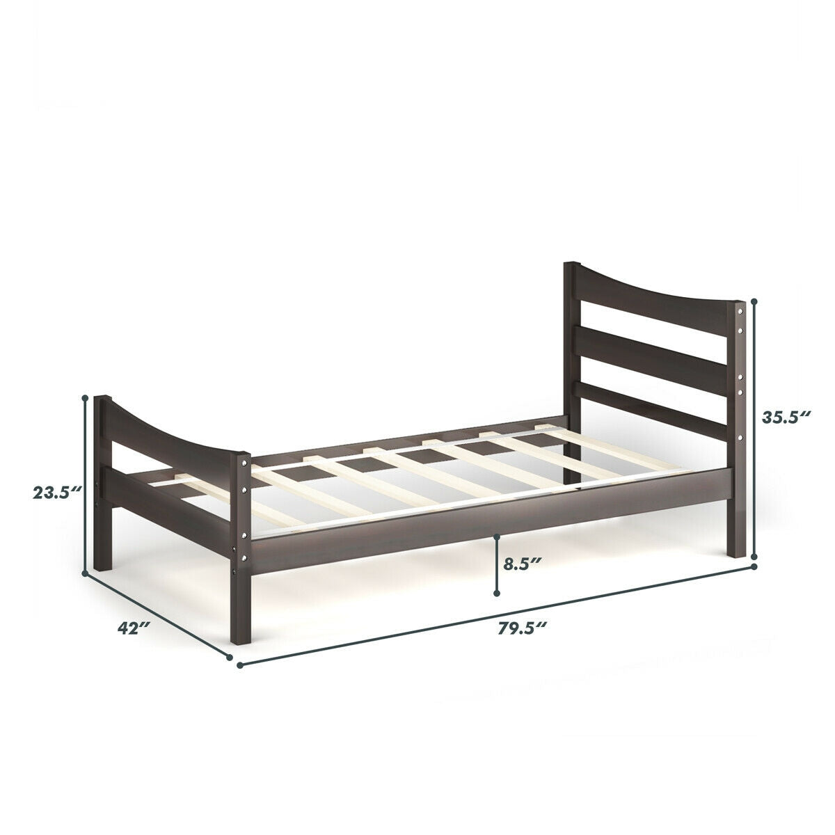 Twin Size Platform Bed Frame Foundation Slat Support -Dark Brown-Simple Bed Frame-DECOROLALA