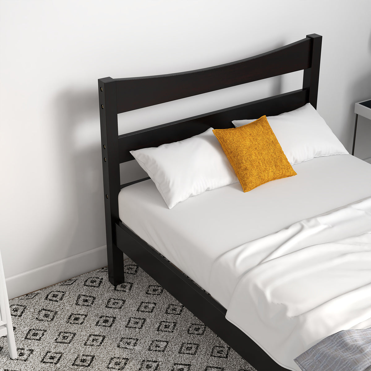 Twin Size Platform Bed Frame Foundation Slat Support -Dark Brown-Simple Bed Frame-DECOROLALA